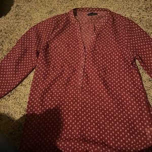 Red mid sleeve button up blouse